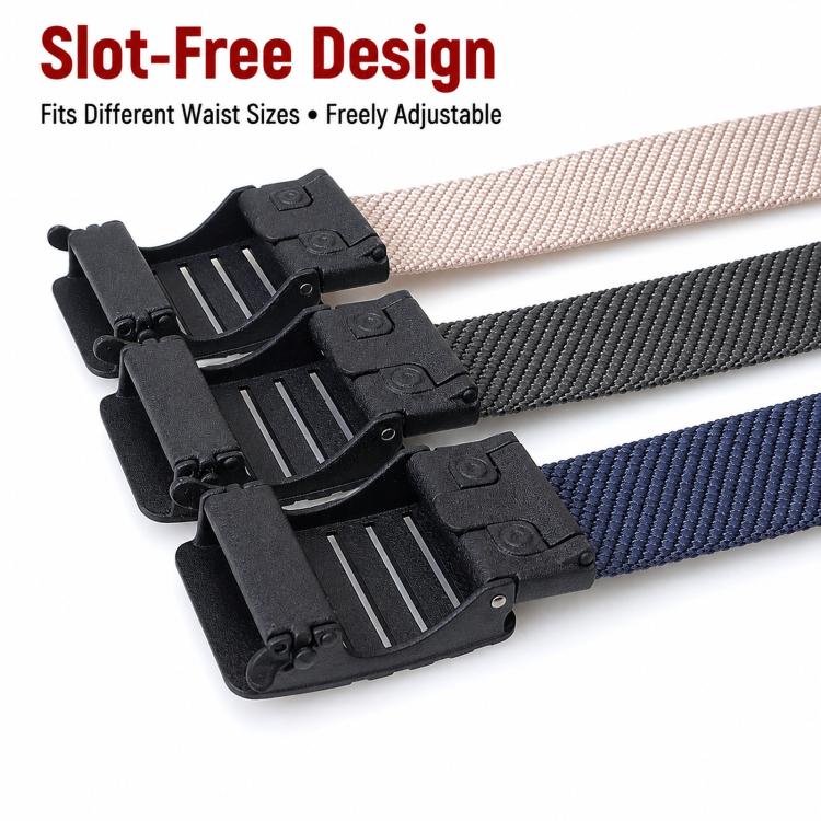 Nylon automatic buckle belt showing black buckles on multiple color straps
