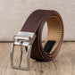 Men's casual nylon belt with brown woven strap and silver rotating pin buckle