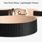 Two-tone nylon belt with rotating buckle, black strap and beige lining