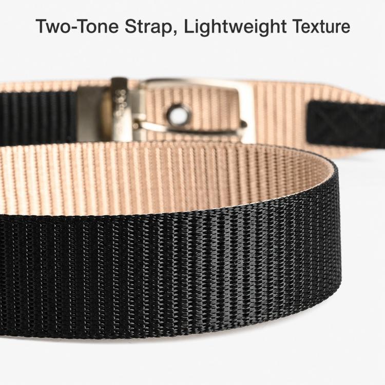 Two-tone nylon belt with rotating buckle, black strap and beige lining