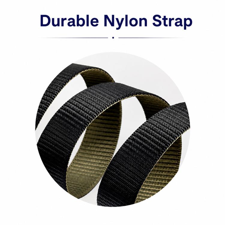 Durable nylon belt strap with two-tone weave, black with olive underside
