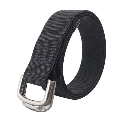 Elastic nylon web belt, dark gray/black, rectangular metal buckle