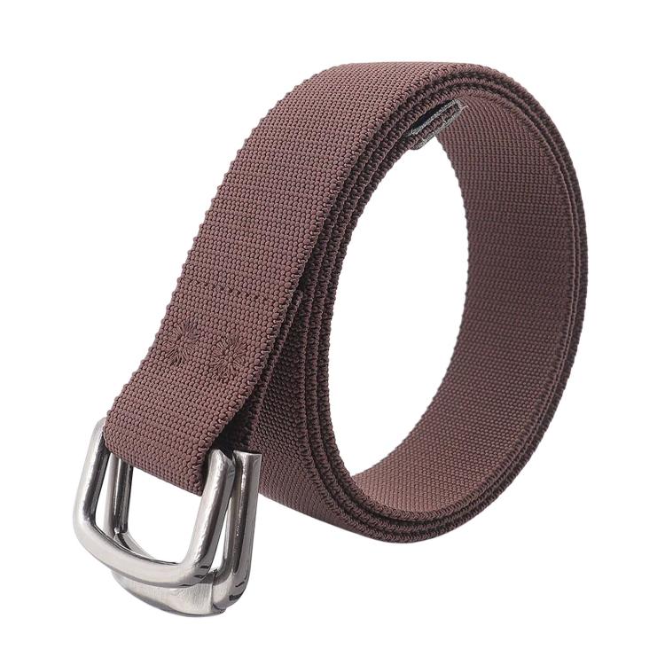 Dark brown woven web belt with rectangular alloy buckle