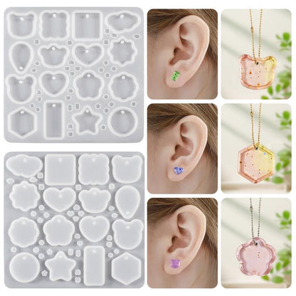 16-cavity silicone resin jewelry mold with multi-shape earring and pendant cavities