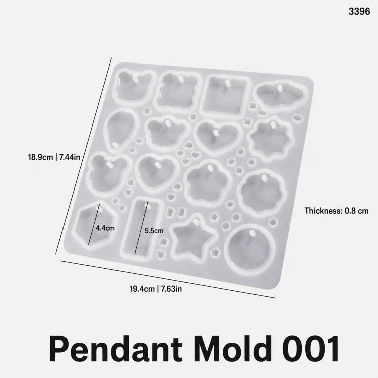 Silicone pendant mold with 16 cavities, 18.9 x 19.4 cm, 0.8 cm thickness