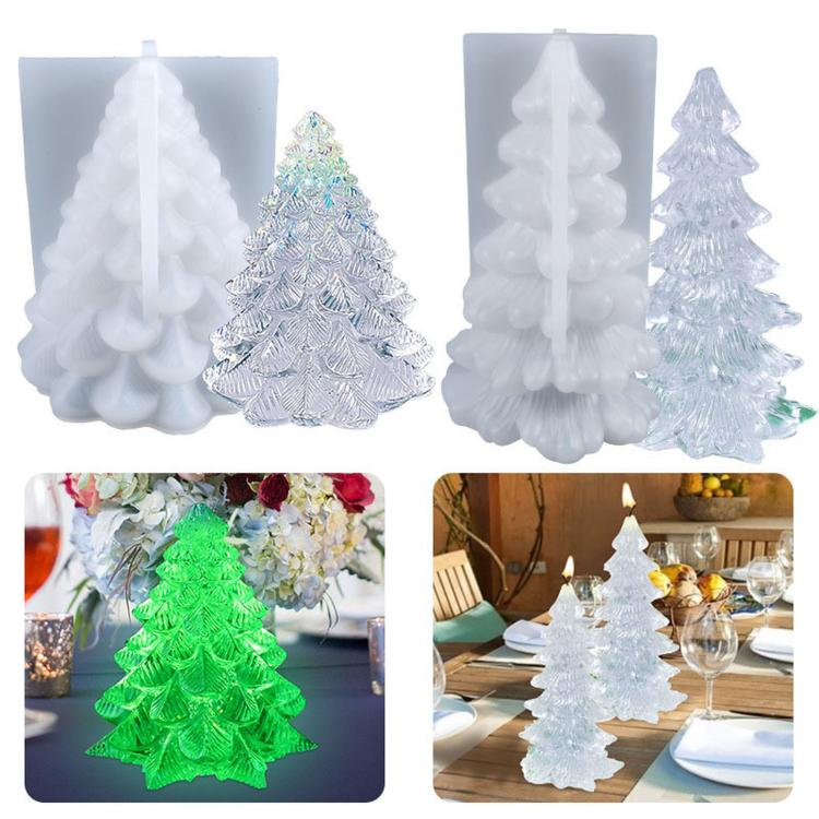 3D Christmas Tree Candle Mold Silicone Pine Tree Resin Mold for Epoxy Casting, 01, 02