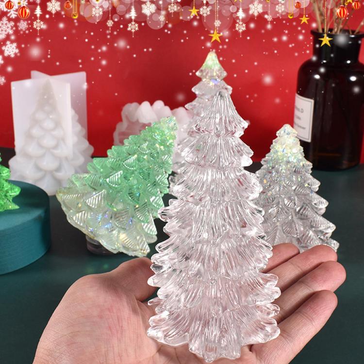 3D Christmas Tree Candle Mold Silicone Pine Tree Resin Mold for Epoxy Casting, 01, 02
