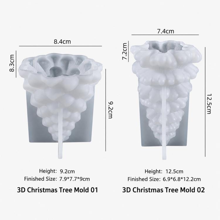 3D Christmas Tree Candle Mold Silicone Pine Tree Resin Mold for Epoxy Casting, 01, 02