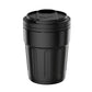 Black metal car ashtray can with hinged lid open, ready for cigarette disposal