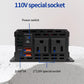 Car inverter rear panel with power switch, USB ports, and 110V outlet sockets