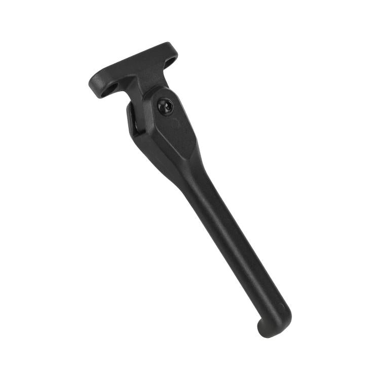 Metal kickstand foot bracket, black with curved base and bolt hole
