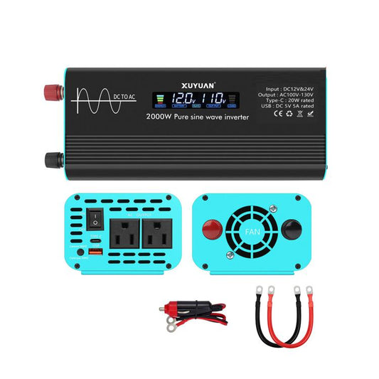 XUYUAN 12V/24V To 110V Pure Sine Wave Inverter, US Plug, 800W, 1400W, 2000W, 3000W