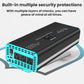 Pure sine wave inverter with multiple AC outlets and blue cooling fan side panel