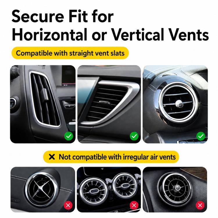 Car cup holder mount for straight air vent slats, black clamp and base