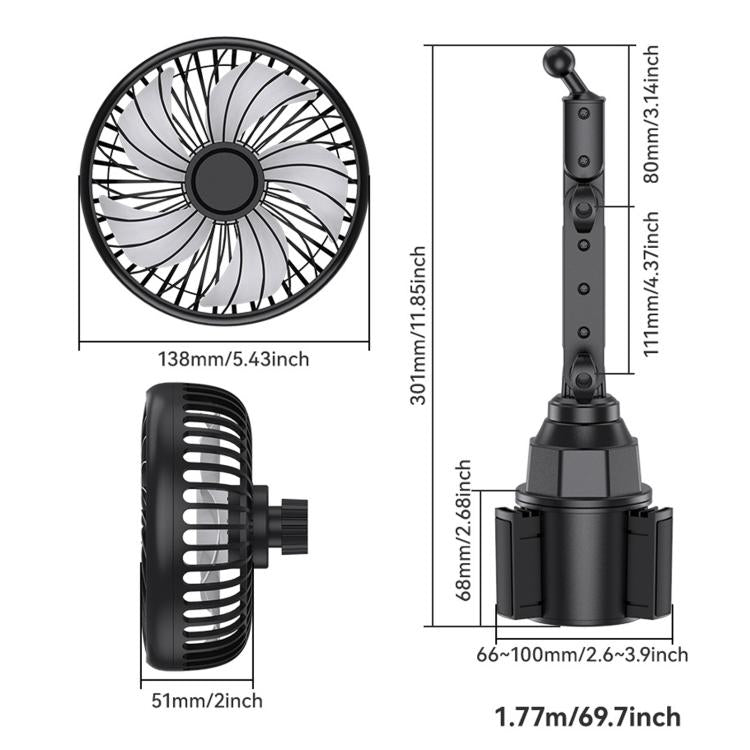 SHUNWEI 12V/24V Car Cup Holder Fan With USB Single Head, SD-2701