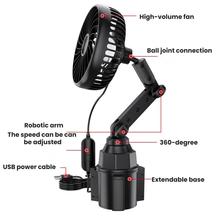SHUNWEI 12V/24V Car Cup Holder Fan With USB Single Head, SD-2701
