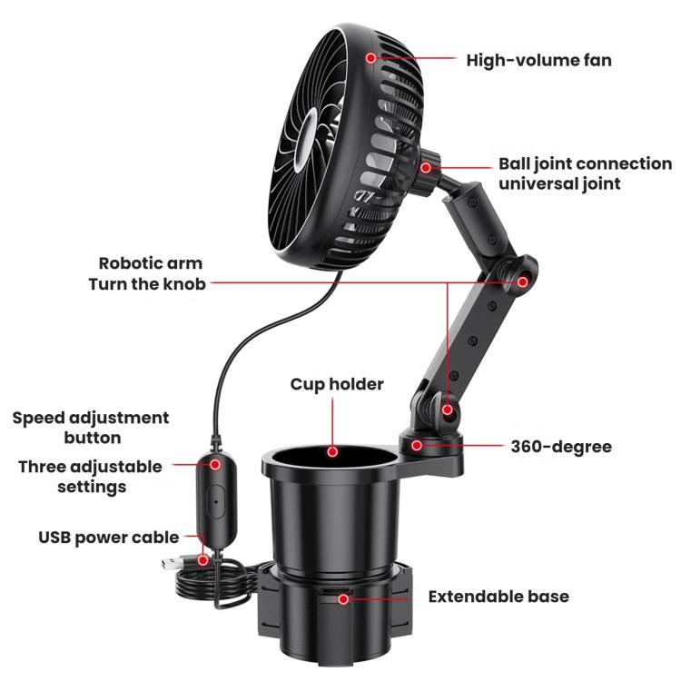 SHUNWEI 2 In 1 Car Cup Holder Multifunctional Adjustable Fan, SD-2704