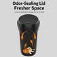 Car trash can with odor-sealing lid, black container with top closed over the bin