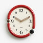 Retro oval wall clock, red frame with beige 3D metal hands and black/red side knobs