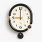 Retro oval wall clock, black frame with gold and black hands and round dangling tag