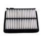 Air filter with stacked pleated white paper elements and black frame