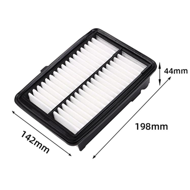 Air filter panel 142x198x44mm with pleated white media in black frame