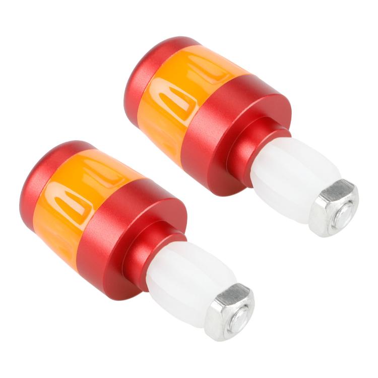 Red bike handlebar end LED light with amber window, clear lens, and metal mounting nut