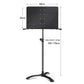 Black portable folding music stand with solid rectangular board and three-leg tripod base
