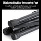 Portable music stand with black rubber protective feet on the tripod legs