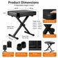 Adjustable height black padded stool with X-frame base and round tube feet