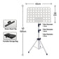 White adjustable sheet music stand with perforated tray, tripod legs, storage bag