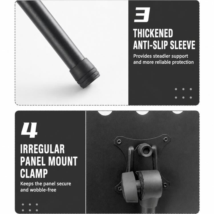 Sheet music stand clamp with anti-slip leg sleeve detail