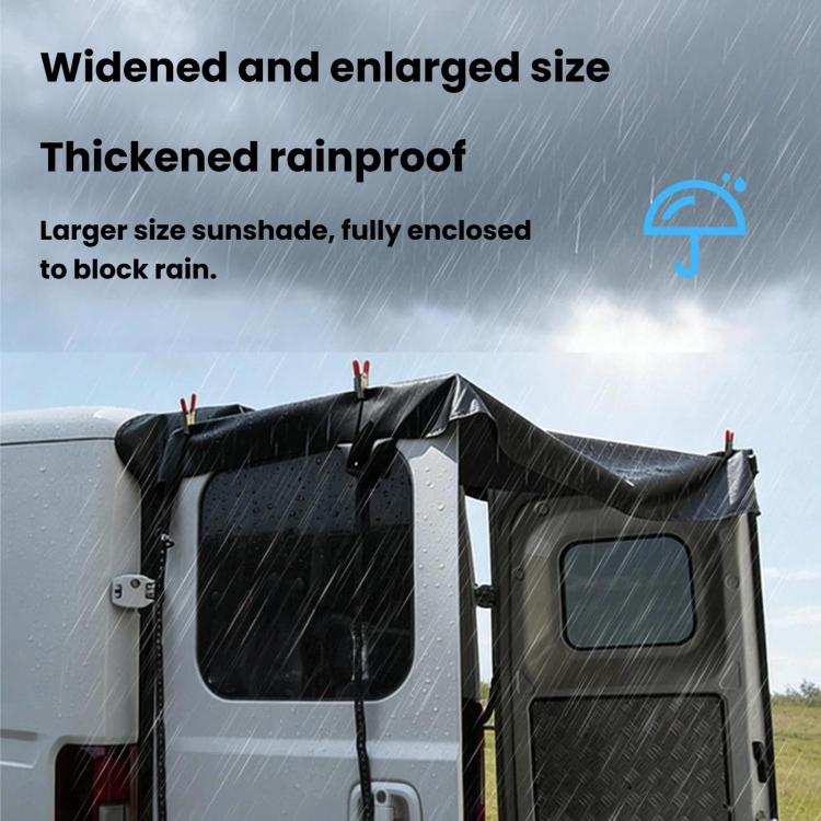Truck rear door sun shade cover with side panels, black waterproof oxford fabric, over door