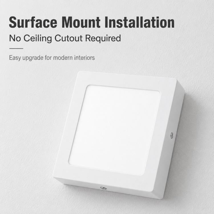 White ultra-thin LED surface-mount ceiling light, square plastic flush panel