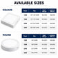 White LED flush-mount panels, available square and round 12W–30W sizes