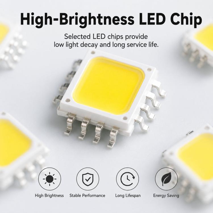 Close-up of yellow LED chip on circuit board for recessed downlight