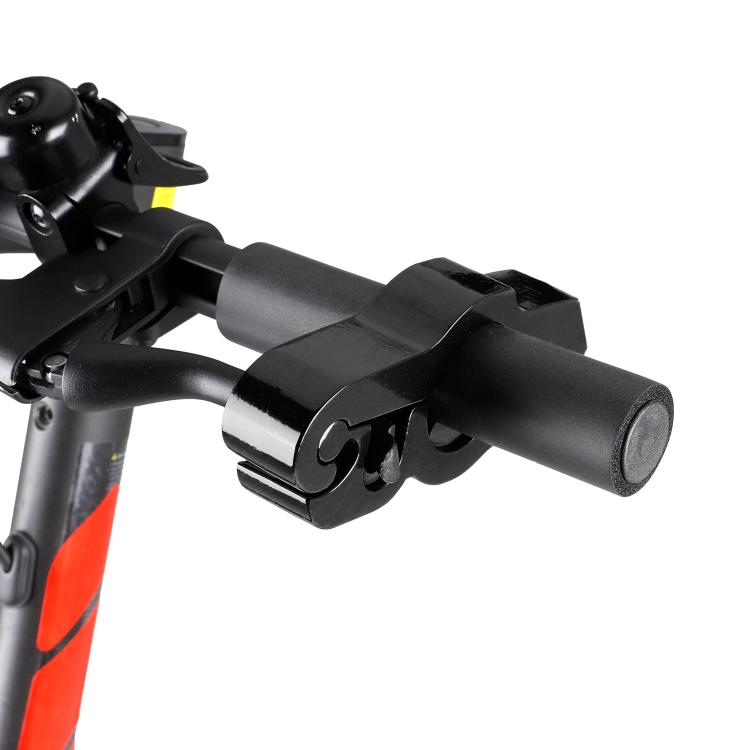 Black handlebar grip lock clamps over brake lever and handlebar grip