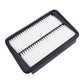 Rectangular car air filter with white pleated paper media and black border frame