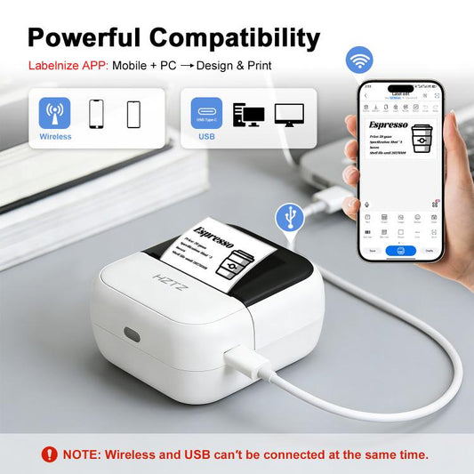 HZTZ C50 Portable Label Printer & Mini Tattoo Stencil Machine 2 Inch Inkless Thermal Label Maker