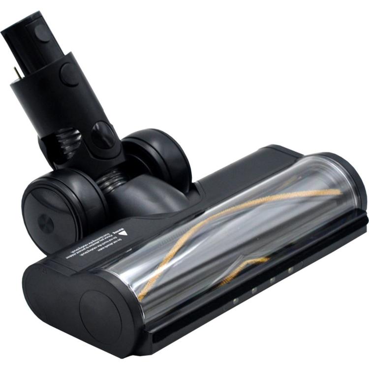Motorized floor brush head with clear roller and black housing