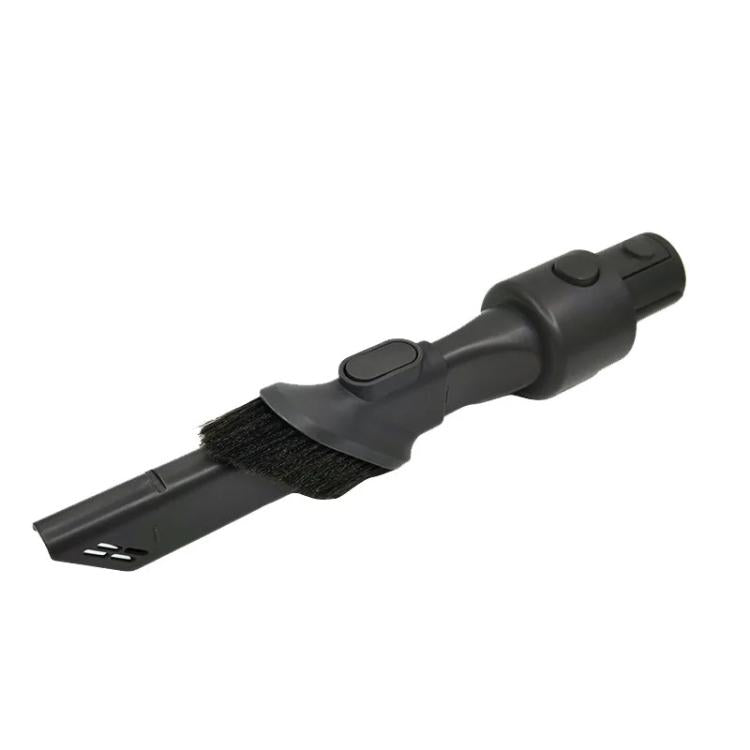 Long flat suction nozzle with stiff brush bristles, black vacuum crevice tool