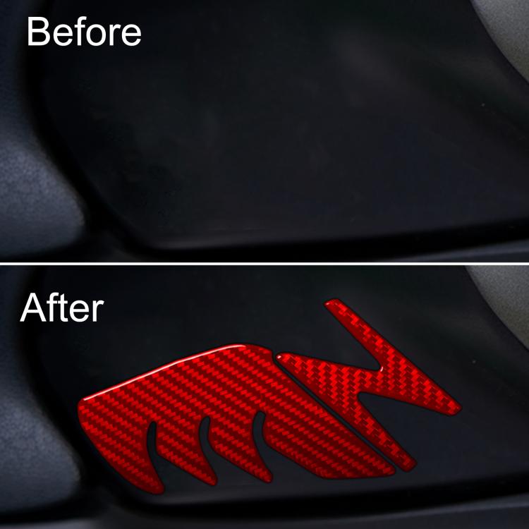 Fuel tank decorative stickers set with red carbon-fiber pattern on motorcycle fuel tank.