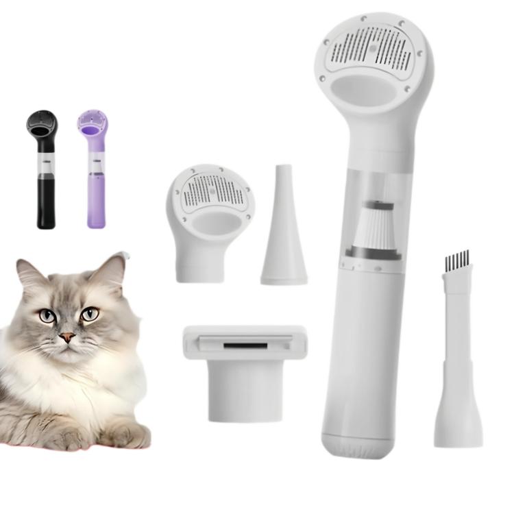 Cordless pet hair vacuum kit with multiple grooming brush heads and dust cup