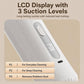 White handheld vacuum with LCD display and three suction level buttons