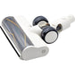 White floor brush head with clear dust cover, rotating roller, and black wheel pods