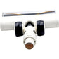 White floor brush head with transparent roller housing and black wheel attachments