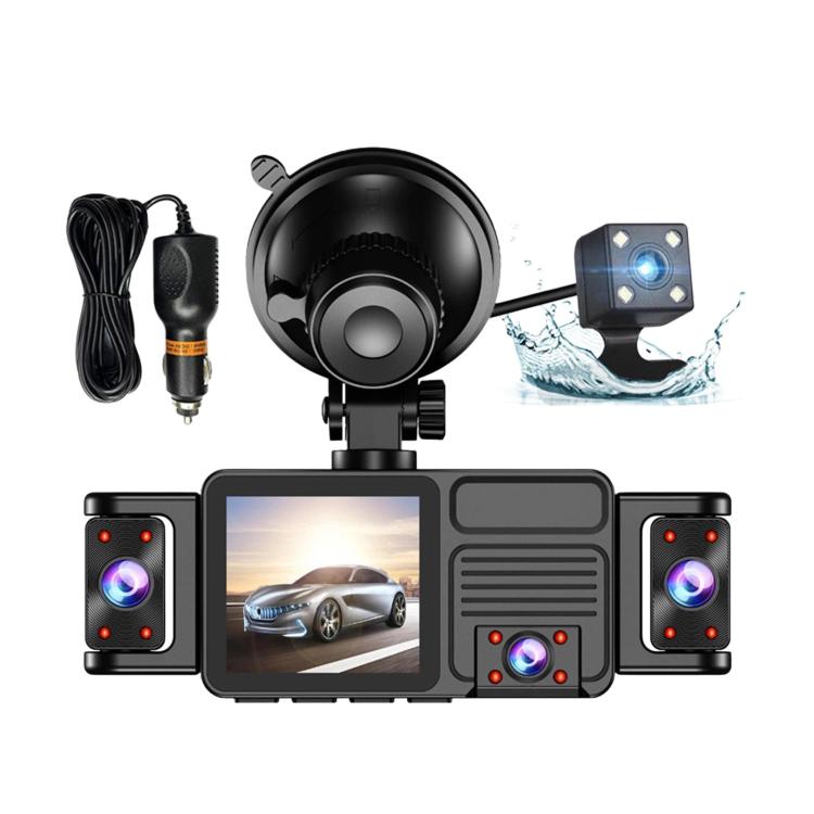 Vehicle dash cam kit with front dome camera, two accessory cameras, and waterproof mount