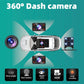 Vehicle 360 dash cam with multiple camera lenses for front and side viewing