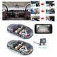Vehicle dash cam installation diagram with in-car display and four camera views