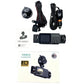 Vehicle dash cam kit contents with screen unit, cameras, mounting hardware, and cables